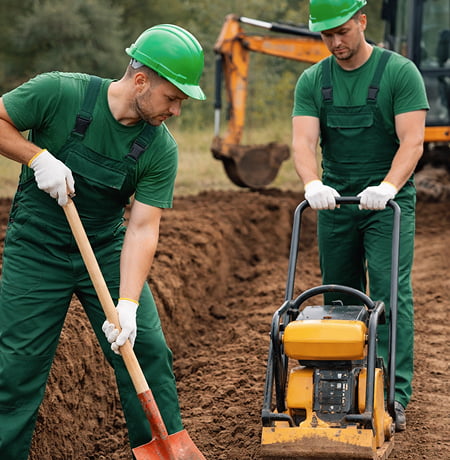 двое мужчин, в форме выкапывают землю